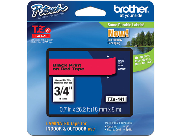 Cinta de impresión Laminada Brother, Negro sobre Rojo, Modelo: TZE441.