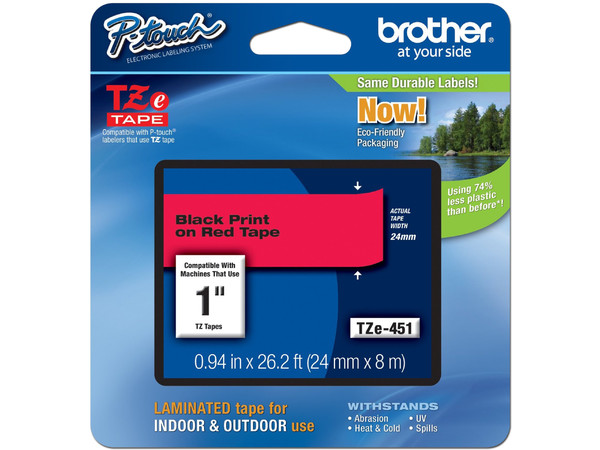 Cinta de impresión Laminada Brother, Negro sobre Rojo, Modelo: TZE451.