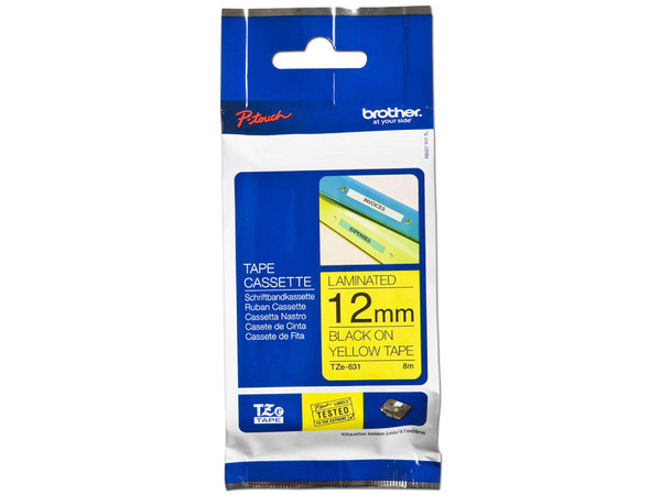 Cinta Brother TZE631, amarillo sobre negro para PT-D200BT, PT-D200DA, PT-D200MA, PT-D200SA, PT-D210, PT-D400, PT-D400AD.