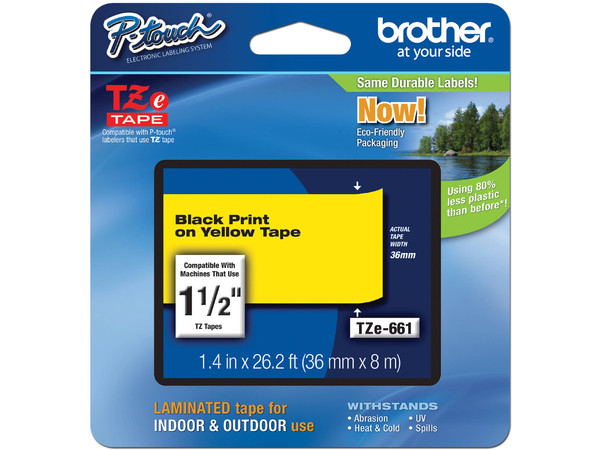 Cinta de impresión Laminada Brother, Negro sobre Amarillo, Modelo: TZE661.