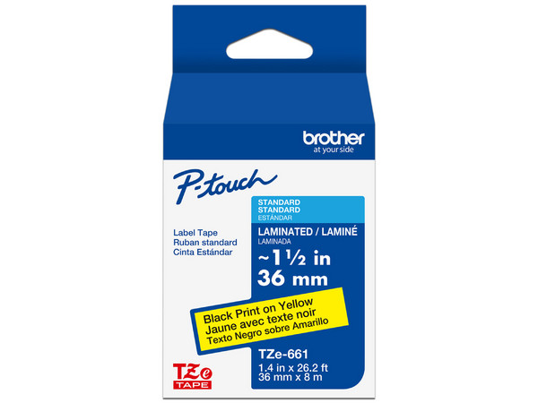 Cinta de impresión Laminada Brother, Negro sobre Amarillo, Modelo: TZE661G.