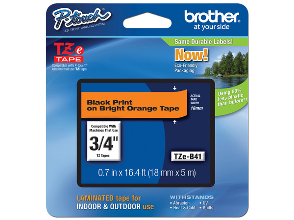 Cinta de impresión Laminada Brother, Negro sobre Naranja Fluorescente, Modelo: TZEB41.