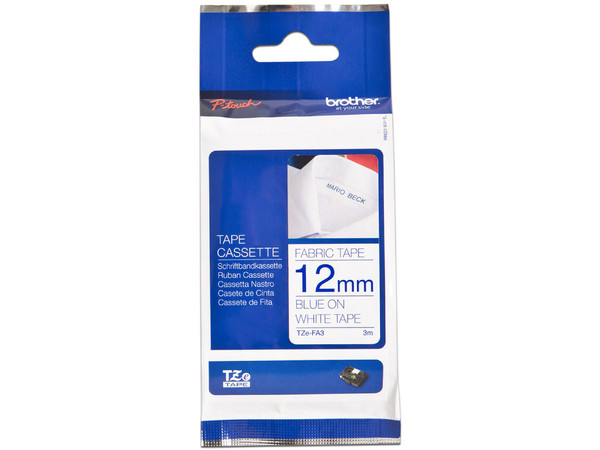 Cinta de impresión Brother azul marino sobre blanco de 12mm x 8m, Modelo: TZEFA3.