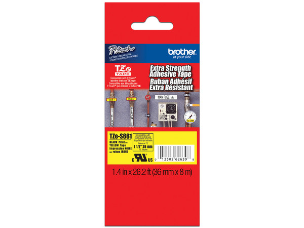 Cinta Brother Extra Resistente, Negro sobre Amarillo, P-Touch, Modelo: TZES661.