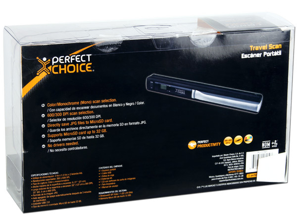 Escáner Portátil Perfect Choice Travel Scan, hasta 600 dpi, graba directamente en una memoria MicroSD.