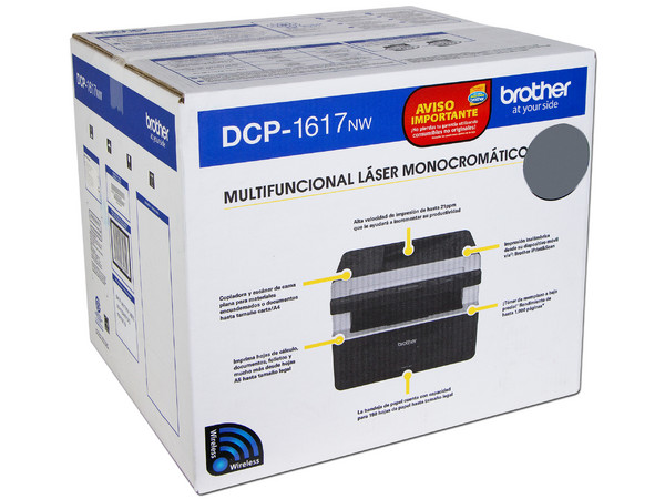 Multifuncional Brother DCP-1617NW: Impresora Láser Monocromática, Copiadora, Escáner, hasta 21 ppm, 2400 x 600 dpi, Wi-Fi, Ethernet, USB.