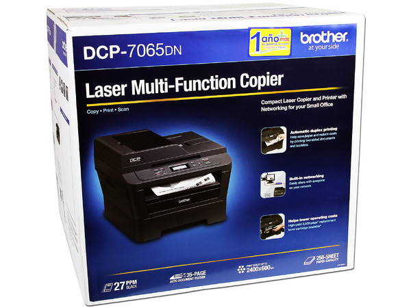 Multifuncional Brother DCP-7065DN: Impresora Láser Monocromática, Copiadora, Escáner, hasta 27ppm, 2400 x 600 dpi, Ethernet, USB.