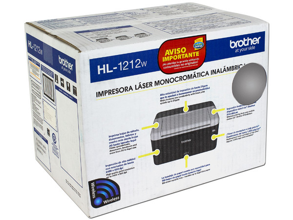 Impresora Láser Monocromática Brother HL-1212W hasta 21 ppm, 2400 x 600 dpi, Wi-Fi, USB.
