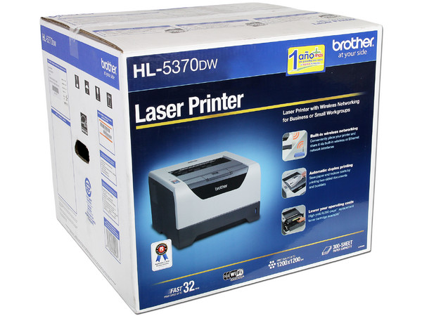  Impresora Láser Brother HL-5370DW  hasta 32 ppm, 1,200 x 1,200dpi, Wireless 802.11b/g, Ethernet, USB, Paralelo.
