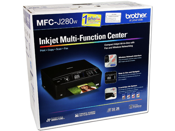 Multifuncional Brother MFC-J280W Impresora, Copiadora, Escáner y Fax, Resolución hasta 6000 x 1200 dpi, pantalla LCD Touch de 1.9