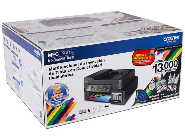 Multifuncional de inyección Brother MFC-T910DW, Impresora, Copiadora, Escáner y Fax, sistema de tanque de tinta, Duplex, USB, Wi-Fi, Ethernet.