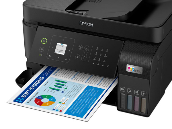 Multifuncional Epson EcoTank L5590 con Sistema de Tanques de Tinta, Impresora, Copiadora y Escáner, Wi-Fi, Ethernet, USB. Color Negro. Incluye Licencia de Antivirus McAfee.
