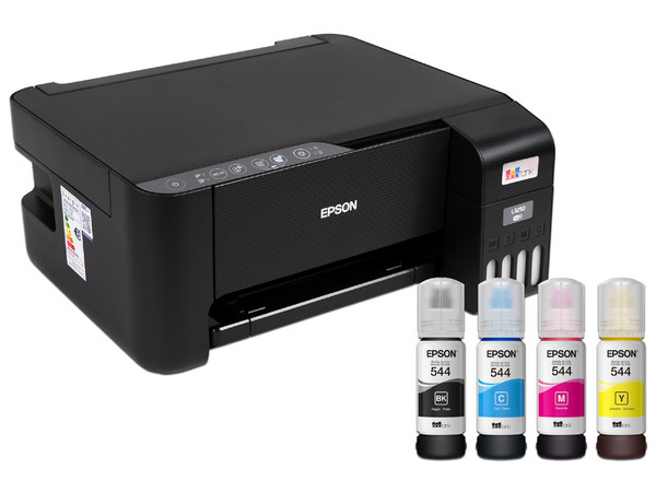 Bundle Multifuncional Epson EcoTank L3250, Sistema de Tanques de Tinta, Impresora, Copiadora y Escáner, Wi-Fi, USB. Incluye Kit de  Tintas Negro, Amarillo, Magenta y Cian.