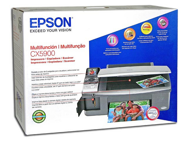 Multifuncional Epson Stylus CX5900 Impresora, Copiadora y Scanner, Pantalla a Color, Resolución hasta 5760 x 1440 dpi.