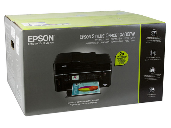 Multifuncional Epson Stylus Office TX600FW incluye Wi-Fi 802.11b/g, Impresora, Copiadora, Escáner y Fax. Resolución hasta 5760 x 1440 dpi.
