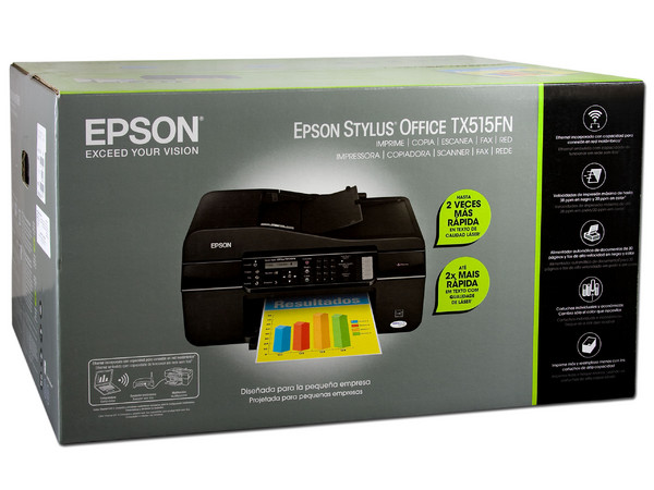 Multifuncional Epson Stylus Office TX515FN, Impresora, Copiadora, Escáner y Fax, Resolución hasta 5760 x 1440 dpi.