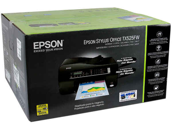 Multifuncional Epson Stylus Office TX525FW incluye Wi-Fi 802.11b/g/n, Impresora, Copiadora, Escáner y Fax. Resolución hasta 5760 x 1440 dpi.