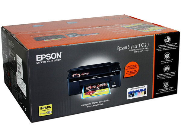Multifuncional Epson Stylus TX120, Impresora, Copiadora y Escáner, Resolución hasta 5760 x 1440 dpi.