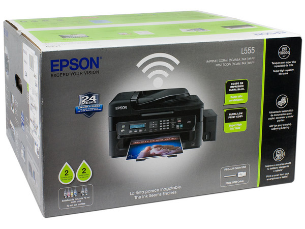 Multifuncional de Inyección Epson EcoTank L555, Impresora, Copiadora, Escáner y Fax, sistema de tanque de tinta, Wi-Fi, USB.
