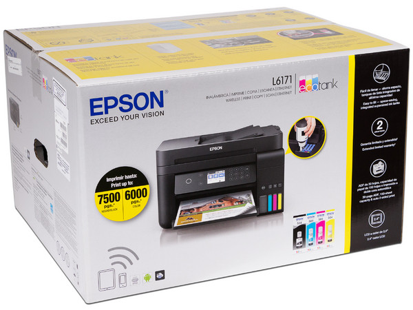 Multifuncional de tanques de Tinta a Color Epson EcoTank L6171, Impresora, Copiadora, Escáner, resolución hasta 4800 x 1200 DPI, Wi-Fi, Ethernet, USB.
