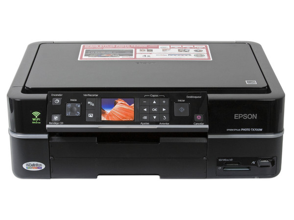 Multifuncional Epson Stylus Photo TX700W incluye Wi-Fi 802.11b/g, Impresora, Copiadora y Escáner. Impresión directa en CDs y DVDs imprimibles