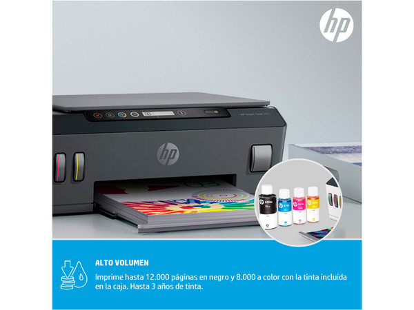 Multifuncional de inyección HP Smart Tank 500, Impresora, Copiadora, Fax y Escáner, 1200 dpi, Sistema de Tanques de Tinta, USB.