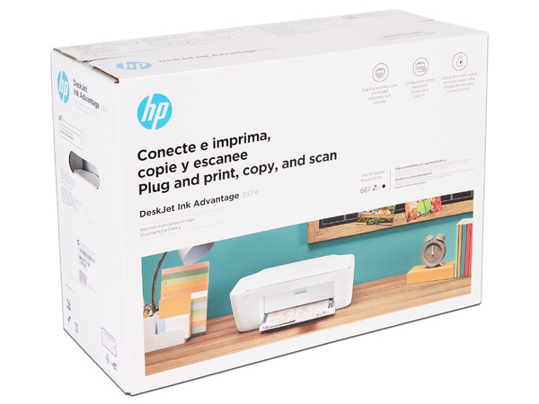 Multifuncional de Inyección de Tinta a Color HP DeskJet Ink Advantage 2374, Impresora, Copiadora y Escáner, USB.
