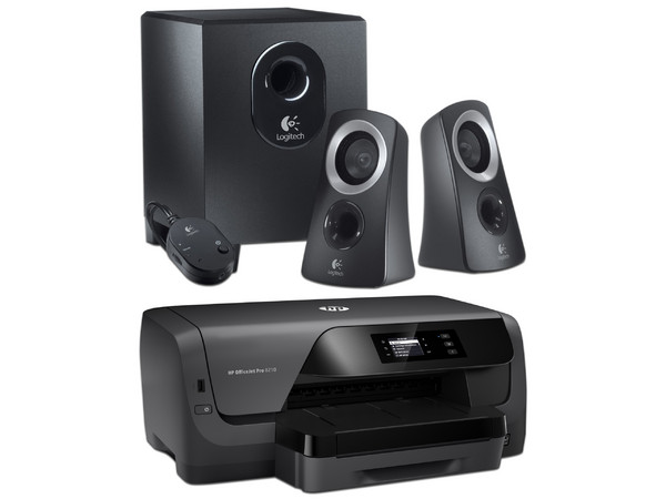 Impresora de inyección de tinta a color HP Officejet Pro 8210, resolución hasta 2400 x 1200 dpi, Wi-Fi, Ethernet, USB. Incluye bocina Logitech Z313.