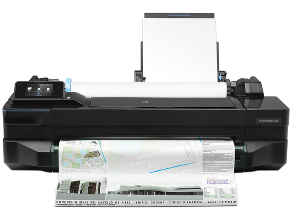 Impresora de inyección de tinta a color HP DesignJet T120, resolución hasta 1200 x 1200 ppp, Wi-Fi, Ethernet, USB.