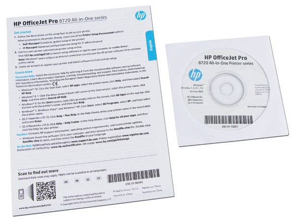 Multifuncional de inyección de tinta a color HP Officejet Pro 8720, Impresora, Copiadora, Escáner y Fax, resolución hasta 4800 x 1200 dpi, Wi-Fi, Ethernet, USB.