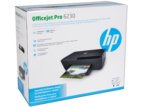 Impresora de inyección de tinta a color HP Officejet Pro 6230, resolución hasta 600 x 1200 ppp, Wi-Fi, Ethernet, USB.