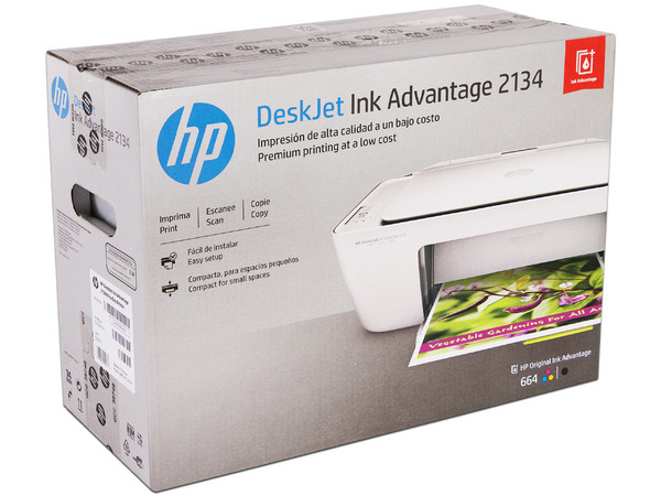 Multifuncional de Inyección de Tinta a Color HP Deskjet Ink Advantage 2134, Impresora, Copiadora y Escáner, resolución hasta 1200 x 1200 ppp, USB. incluye Cartucho de tinta HP 664.