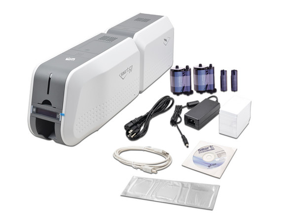 Kit Impresora SMART51L Doble lado con Laminador,  Incluye 2  Ribbon a Color, 100 tarjetas PVC, Kit de Limpieza y Software SmartDesign. Color Blanco