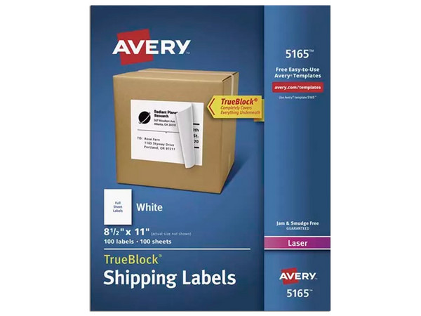 Etiquetas Avery 05165, Para Impresión Láser, color blanco, 100 Etiquetas.