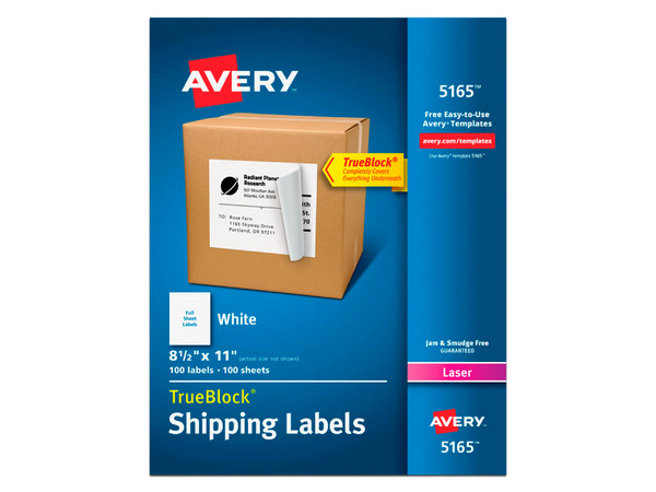 Etiqueta Autoadhesiva Avery, Carta, 100 Piezas. Color Blanco.