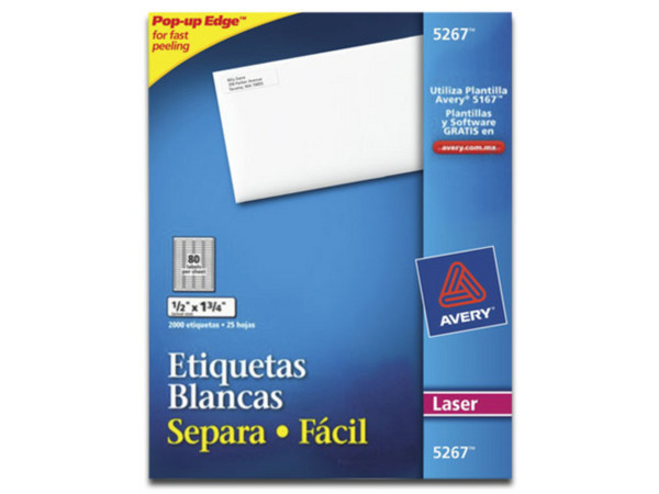 Paquete de etiquetas Avery 5267 con 2000 Etiquetas de 1/2