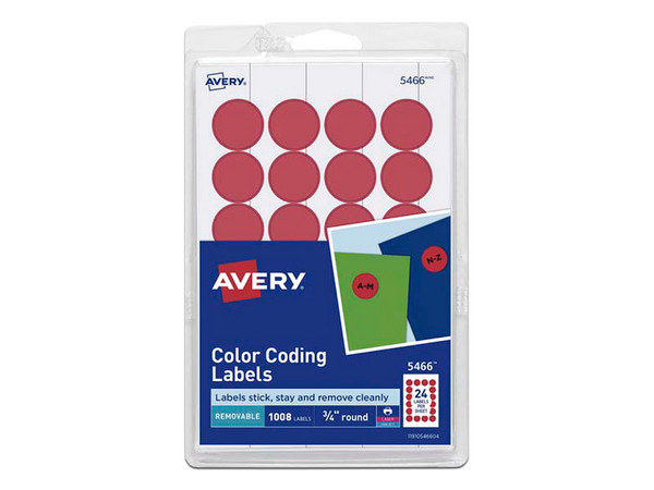 Paquete de Etiquetas redondas Avery 2107, 24 hojas, 1.9 cm diámetro, Color Rojo.