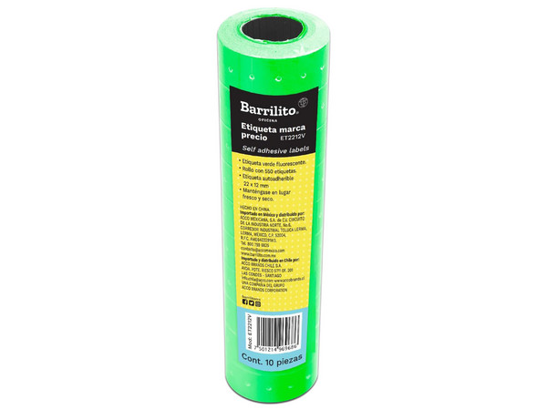 Etiqueta verde Barrilito de 22x12mm, rollo con 550 etiquetas.