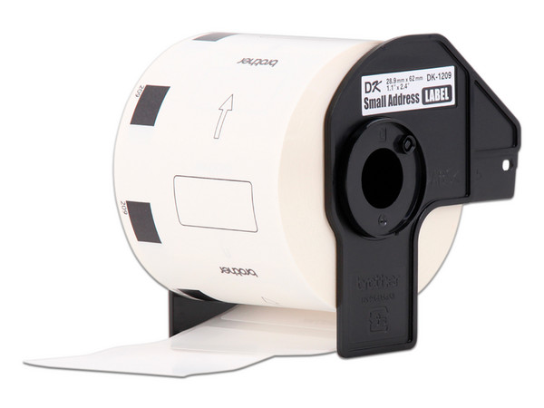 Rollo de 800 etiquetas Brother DK1209 precortadas, blancas.