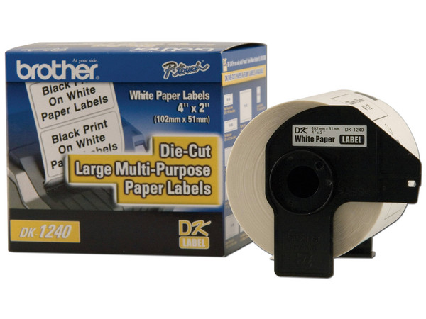 Rollo de 600 etiquetas Brother DK1240 precortadas, blancas.