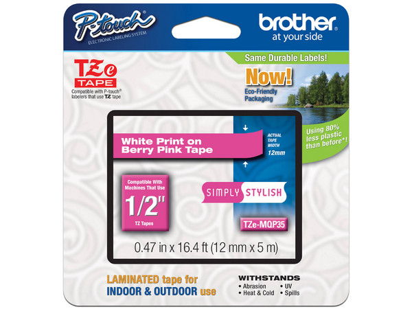 Cinta laminada Brother Blanco sobre Rosa, P-Touch, Modelo TZEMQP35