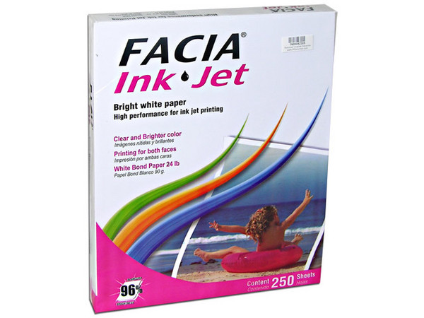 Facia Ink Jet Papel para impresoras de Inyección de Tinta, tamaño Carta, Blancura de 96% 250 hojas