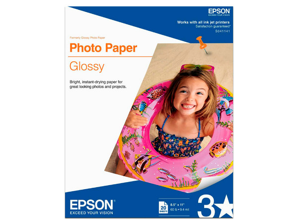 Papel Epson S041141 Glossy Photo Paper, Tamaño Carta, 20 Hojas.
