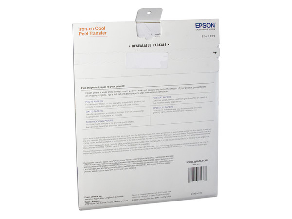 Papel Epson Iron Transfer, Carta, 10 Hojas