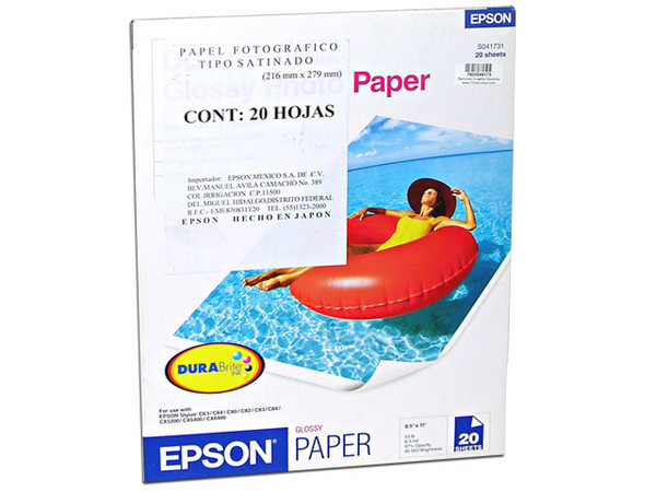Papel Epson DURABrite ink Glossy Photo Paper, Carta, 20 Hojas