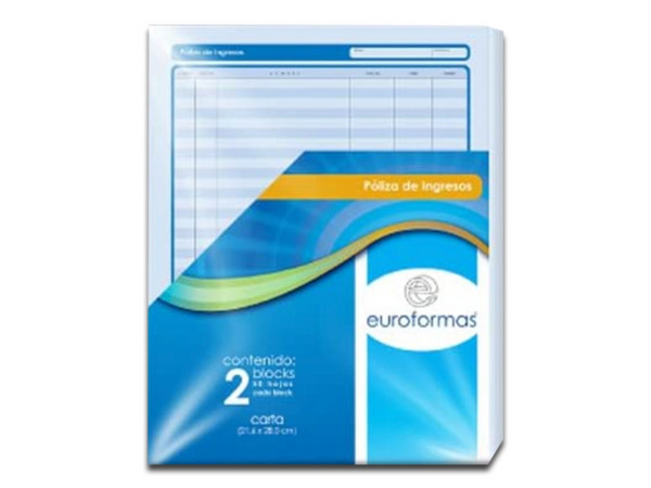 Paquete EUROFORMAS de Pólizas de Ingresos Contables, Tamaño Carta, 2 Blocks de 50 hojas.