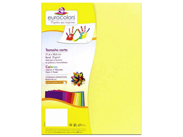 Papel cortado Eurocolors EC0002 tamaño Carta, 100 piezas. Color Amarillo.