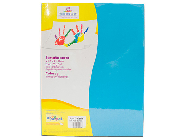 Papel cortado Eurocolors EC0003 tamaño Carta, 100 piezas. Color Celeste.