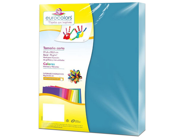 Papel cortado Eurocolors EC0003 tamaño Carta, 100 piezas. Color Celeste.