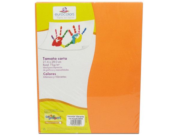 Papel cortado Eurocolors EC0004 tamaño Carta, 100 piezas. Color Naranja.